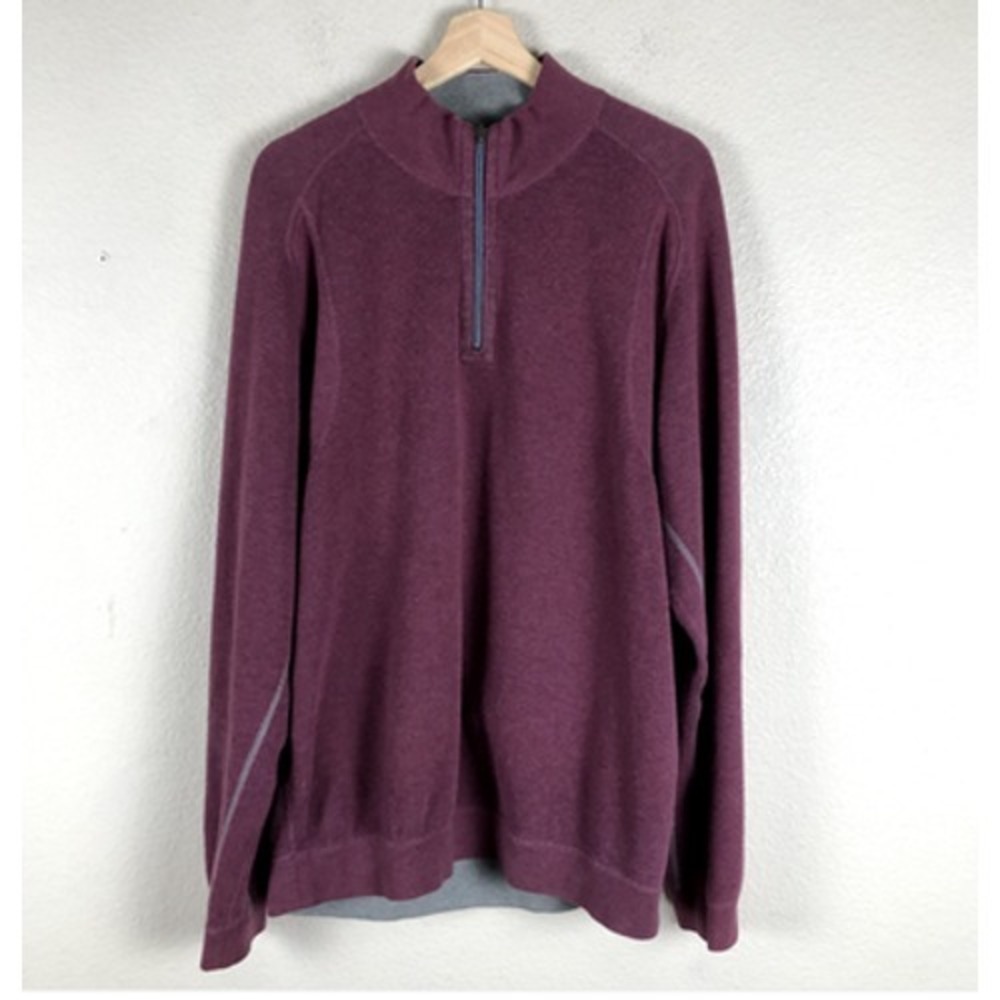 Tommy Bahama Sweater Mens XL Purple Quarter Zip Mock Neck Pullover Knit Casual-1